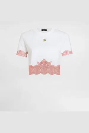Dolce & Gabbana T-shirt Cropped En Jersey Avec Des Empiècements En Dentelle Et Le Logo Dg - Femme T-shirts Et Sweatshirts Coton 36