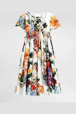 Dolce & Gabbana Robe En Popeline À Manches Courtes Et Fleurs - Femme Robes 2 Years