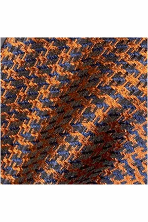 DRAEGER PARIS 1886 Cravate à motif pied de poule orange et bleu marine