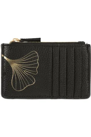 DRAEGER PARIS 1886 Porte-cartes zippé - feuille ginkgo dorée - noir