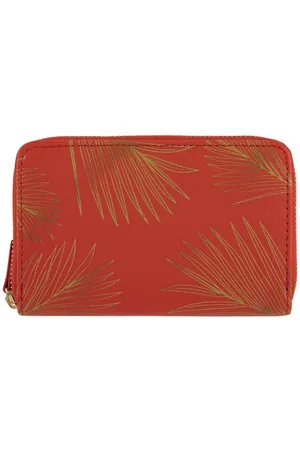DRAEGER PARIS 1886 Portefeuille femme - feuilles dorées - rouge