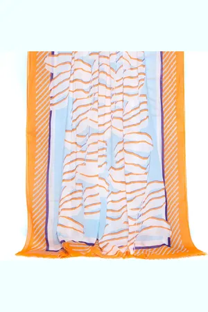 DRAEGER PARIS 1886 Grand Paréo Femme - Imprimé palmes - Bleu/Orange - 100% Coton - 100x180 cm