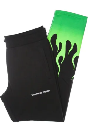 Vision Of Super Pantalon de survetement leger pour hommes, pantalon a flammes ombrees vertes