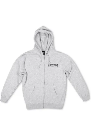 Thrasher Sweat a capuche zippe avec logo zippe pour hommes Gris/noir
