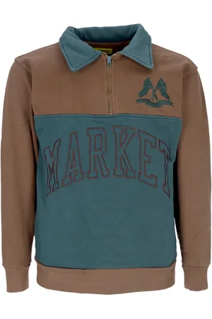 MARKET Polo a manches longues pour hommes, demi-zip, sweat-shirt de rugby chocolat au lait