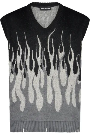 Vision Of Super Gilet sans manches en jacquard flammes pour hommes