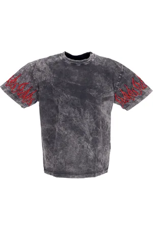 Vision Of Super T-Shirt Homme Brode Flames Tee Gris/rouge