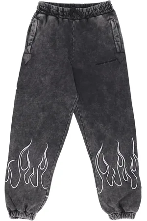 Vision Of Super Pantalon De Survetement Polaire Homme Pantalon Flammes Brodees Gris