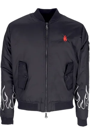 Vision Of Super Blouson Bomber Homme Flammes Brodees Bomber Noir/blanc