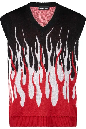 Vision Of Super Pull Sans Manches Homme Jacquard Flames Vest Noir/blanc/rouge