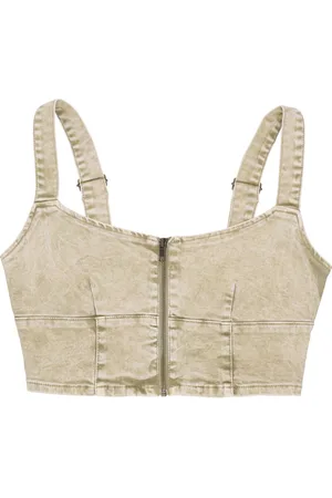Guess Haut Femme W Go Aged Zip Bustier Denim Top Go Aged Blanc