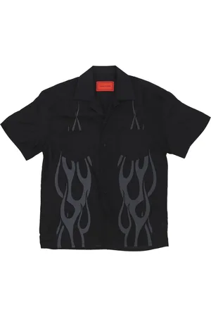 Vision Of Super Chemise a manches courtes pour hommes Chemise a imprime flammes tribales Noir