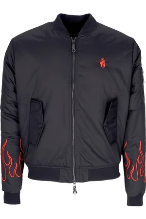 Vision Of Super Blouson Bomber Homme Flammes Brodees Bomber Noir/rouge