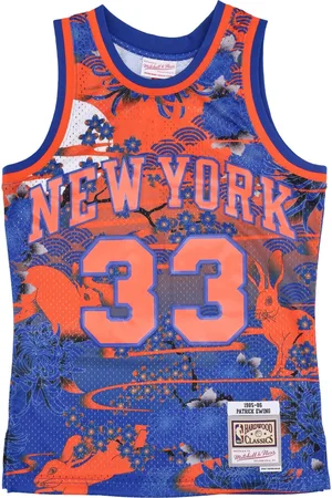 Mitchell & Ness Debardeur de basket-ball pour hommes, maillot NBA Ah Swingman 5.0 Hardwood Classics 1985 No 33 Patrick Ewing Neykni bleu/orange