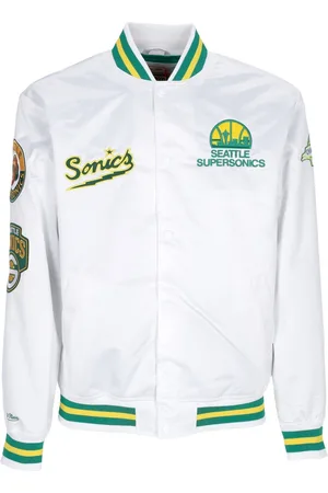 Mitchell & Ness Blouson Bomber Homme Nba Hometown Lw Satin Jacket Hardwood Classics Seasup Blanc