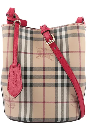 Burberry Sac seau en cuir beige/rouge pour femme Mod.