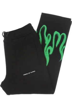 Vision Of Super Pantalon de survetement leger pour hommes, pantalon Spray Flames noir/vert