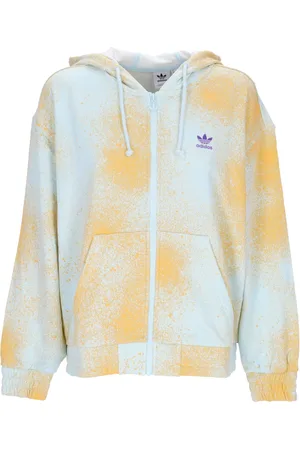 adidas Sweat a capuche leger pour femme, imprime integral, fermeture eclair, presque bleu/orange brumeux
