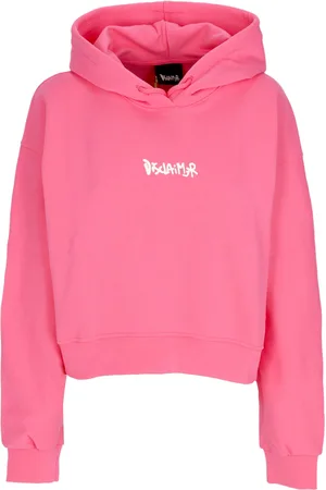 DISCLAIMER Sweat a capuche court leger pour femmes W Back Big Logo Hoodie Fluo Fuchsia/st White