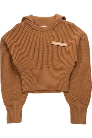 Marine Serre Pull mariniere en maille demi-cardigan camel
