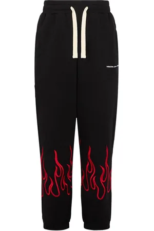 Vision Of Super Pantalon De Survetement Leger Homme Pantalon Flammes Brodees Noir/rouge