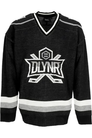 DOLLY NOIRE Pull de hockey en chevre tricote pour hommes, noir/gris
