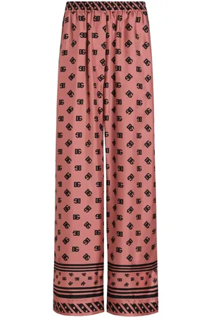 Dolce & Gabbana Pantalon de pyjama en satin de soie logo Jacquard DG allover