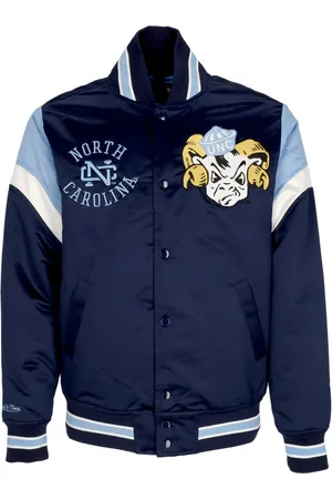 Mitchell & Ness Blouson aviateur pour hommes NCAA Heavyweight Satin Jacket Unchee Bleu clair