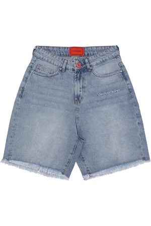 Vision Of Super Jeans Corto Homme Brode Blanc Logo Short Denim Bleu