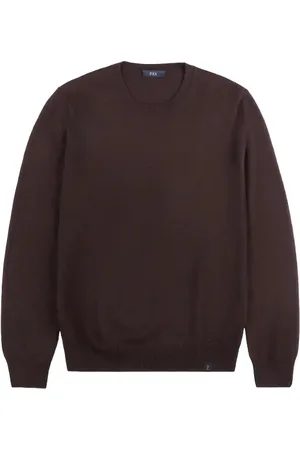 FAY Chemises homme - col rond en laine - brun