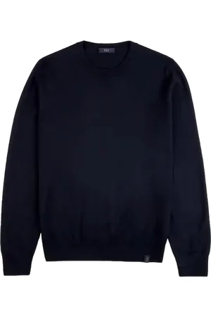 FAY Chemises homme - col rond en laine - bleu