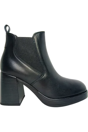 Fabbrica Dei Colli Chaussures pour femmes Bottes de cheville en cuir, avec bande elastique laterale confortable et talon.
