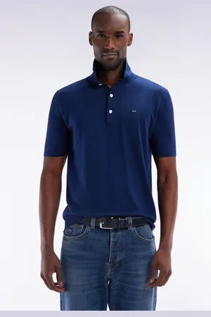 Eden Park Pull Col Polo En Coton Et Soie Mélangés Marine Coupe Droite