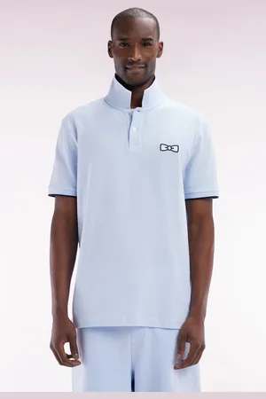 Eden Park Polo À Manches Courtes En Coton Ciel Broderie Ton Sur Ton Coupe Décontractée