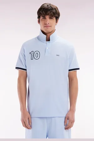 Eden Park Polo À Manches Courtes En Coton Ciel Broderie 10 Coupe Décontractée