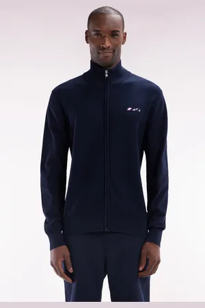 Eden Park Cardigan Zippé En Coton Marine À Broderie Nœud Papillon Cerclée Coupe Droit