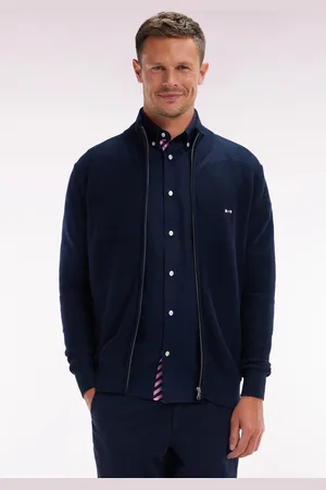 Eden Park Cardigan Zippé En Tricot De Coton Marine Coupe Droite