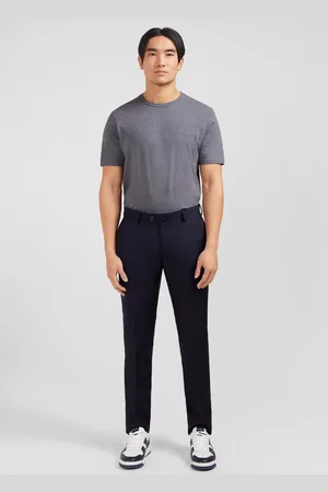 Eden Park Pantalon Slim Foncé En Laine À Plis Cassés