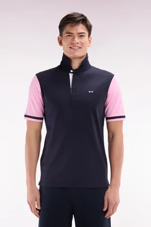 Eden Park Maillot À Manches Courtes En Coton Marine Et Broderie Dos Coupe Droite