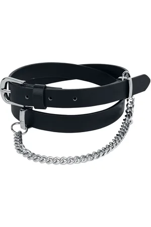 Rock Rebel Ceinture de - Ceinture Noire Fine Avec Chaîne Décorative