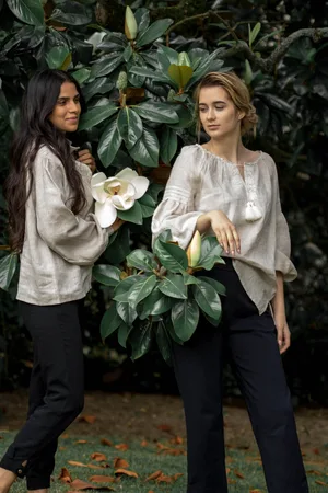 FOLIEDULIN Blouse Brodée Bohème En Lin À Manches Bouffantes Valenta Confection Artisanale