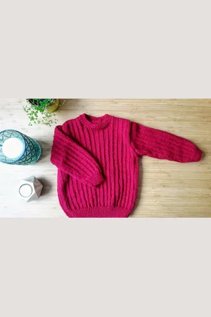 AnatoleEtVereda Pull Fillette Tricoté Main En Laine Coloris Framboise 3 Ans