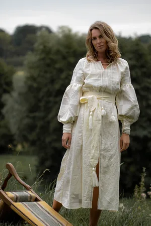 FOLIEDULIN Robe Brodée En Lin Maxi Aida Confection Artisanale/Vyshyvanka Robe Longue De Plage Bohème