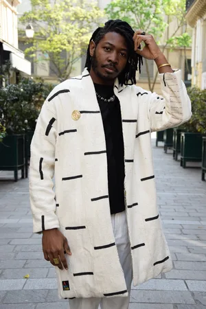 AWAXLAND Manteau Réversible Mixte Kimono, Veste Mi-Saison, Pièce Unique, Tissu Coton Délicatesse Et Bogolan