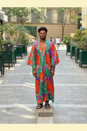 AWAXLAND Kimono Long Mixte À Motif Wax