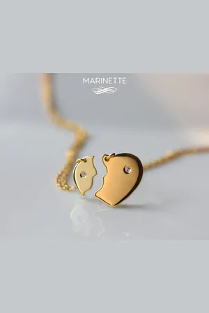 Marinette Jewelry Ensemble Collier Et/Ou Bracelet Morceau De Mon Coeur, Or Massif 14 Carats - Mère Et Fille Cadeau L