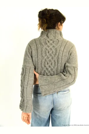 LuneDeNacre Pull Celtique Pour Femme Tricoté Main En Laine & Alpaga - Eireann Gris Taille M