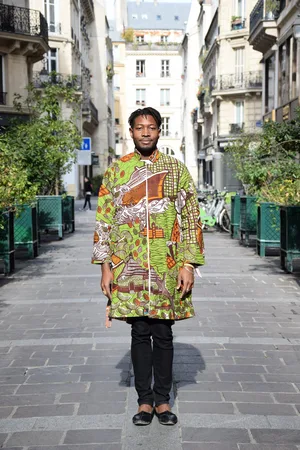 AWAXLAND Manteau Réversible Mixte, Kimono, Veste Mi-Saison, Pièce Unique, Tissu Wax Et Faso Dan Fani