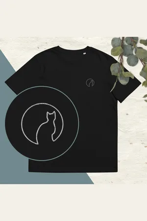 InkedAndPrinted T-Shirt Noir Brodé À Manches Courtes Unisexe En Coton Biologique Épais - La Nuit Tous Les Chats Sont Gris