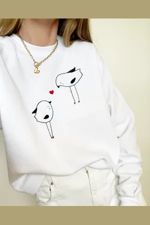 Delicateminiature Sweatshirt Brodé À La Main - Les Amoureux Pièce Unique Taille M